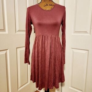 NWT Longyuan Dusty Rose Pink Long Sleeve Dress Women's Medium M Round Neck New